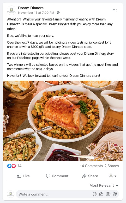 Dream Dinners Contest Announcement-1 Dream Dinners Social Media Ad-2