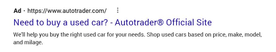 Autotrader Search Engine Ad