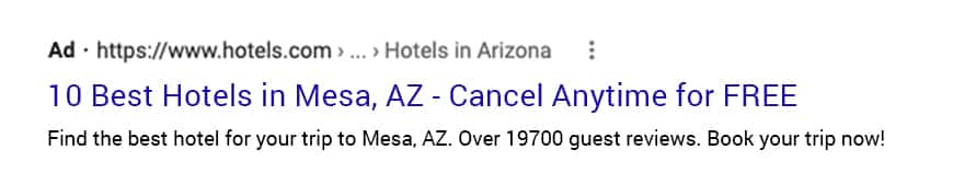 Hotels.com Search Engine Ad