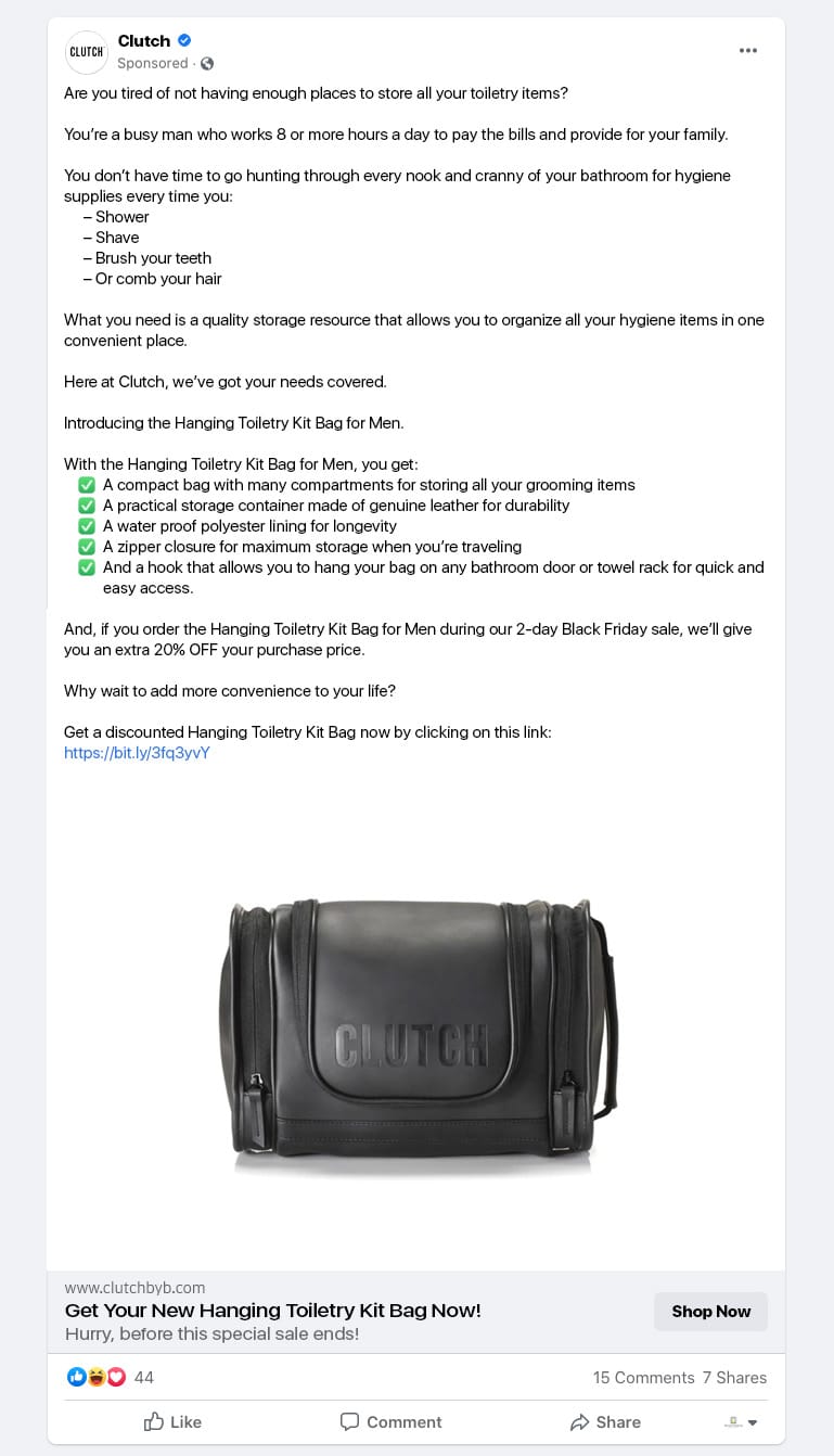 Clutch Bag Ad Directed Toward Busy Men
